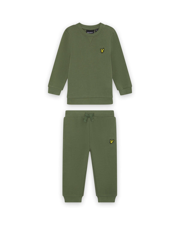 Jongens Crew Neck & Jogger Set van Lyle & Scott in de kleur X864 Fatigue Olive in maat 98.