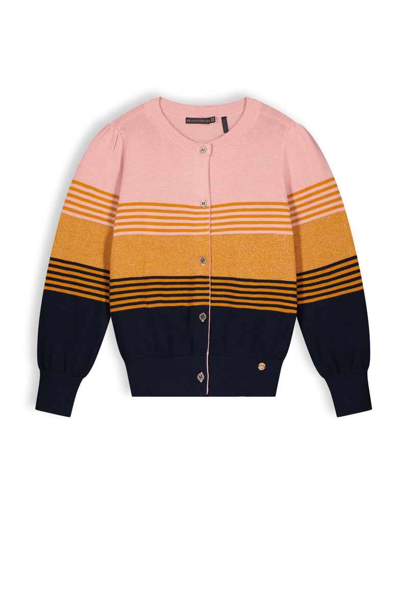 Meisjes Alou girls striped fine knit cardigan van NoNo in de kleur Navy Blazer in maat 134-140.