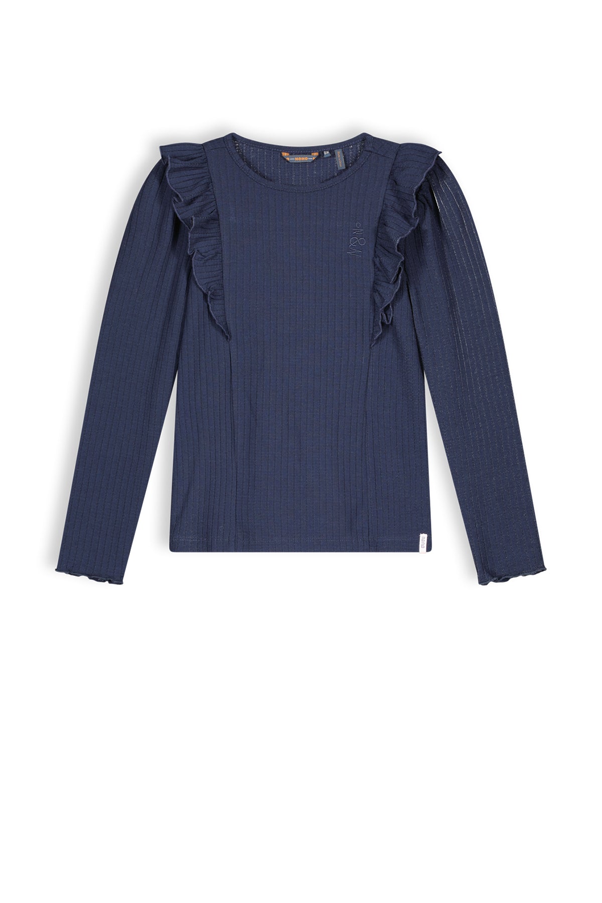 Meisjes Keo girls rib jersey tshirt l/sl van NoNo in de kleur Navy Blazer in maat 134-140.