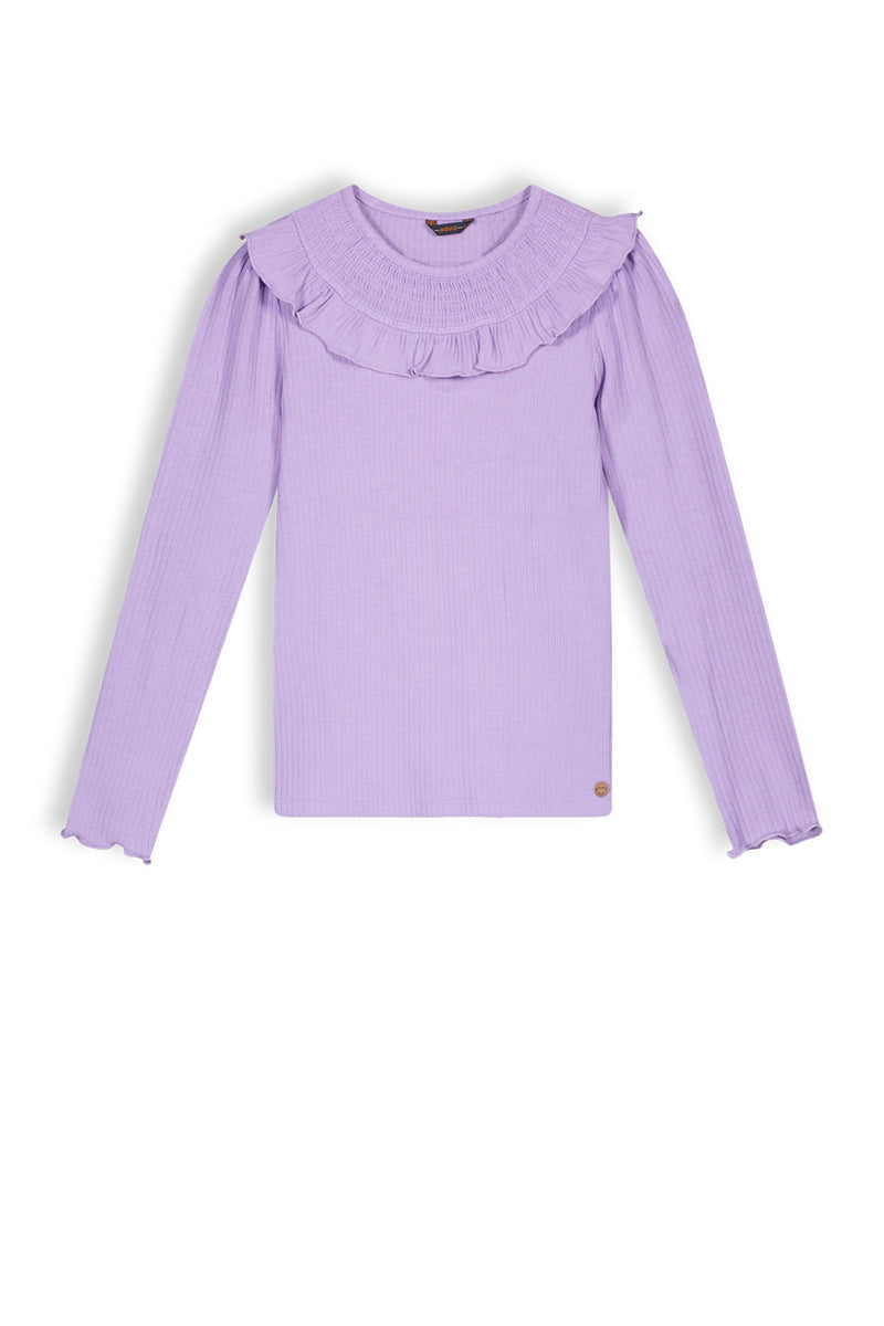Meisjes Kris girls rib jersey tshirt l/sl van NoNo in de kleur Galaxy Lilac in maat 134-140.