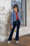 Meisjes Sady girls velours flared pants van NoNo in de kleur Ensign Blue in maat 134-140.