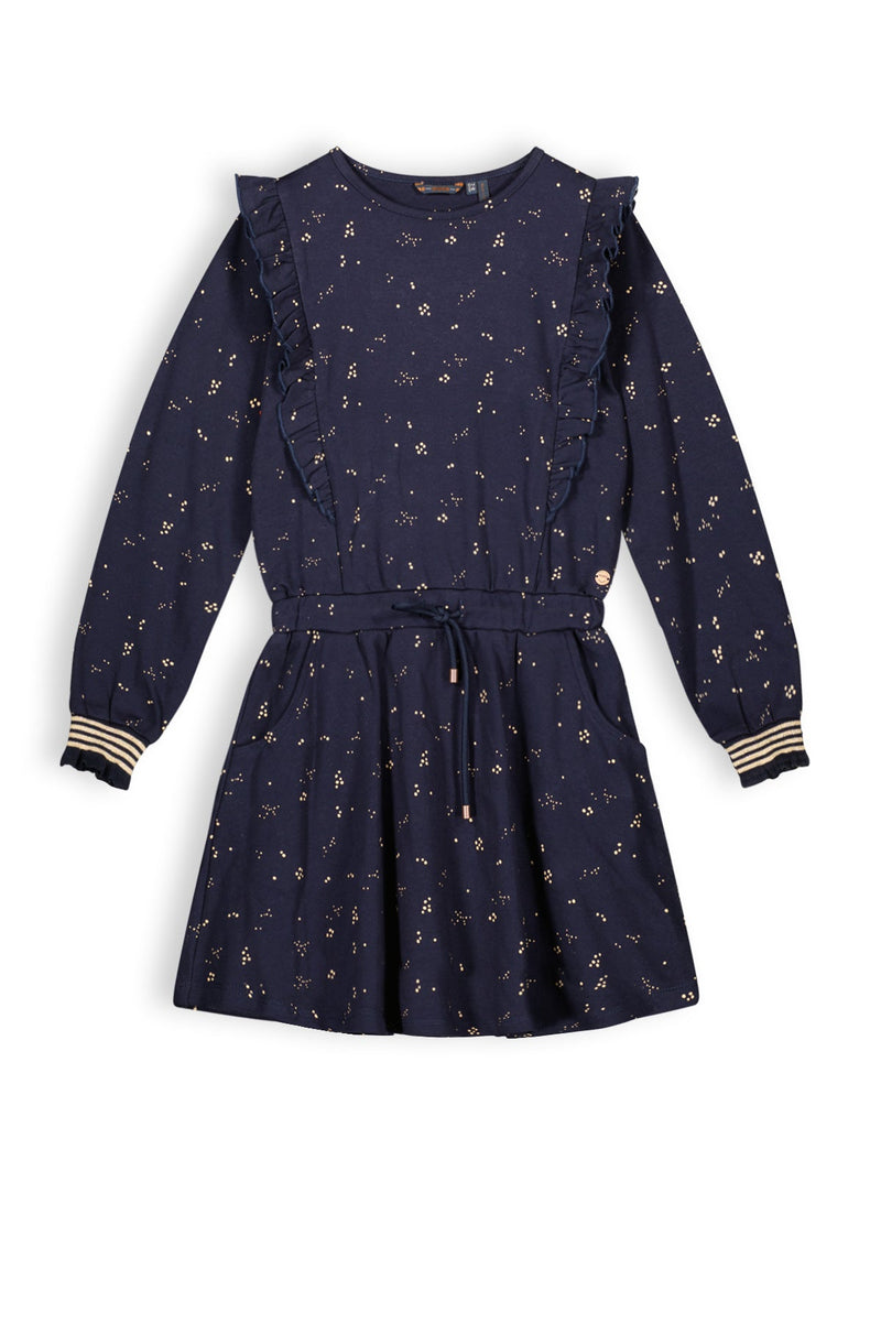Meisjes Mira girls jersey dress navy van NoNo in de kleur Navy Blazer in maat 134-140.