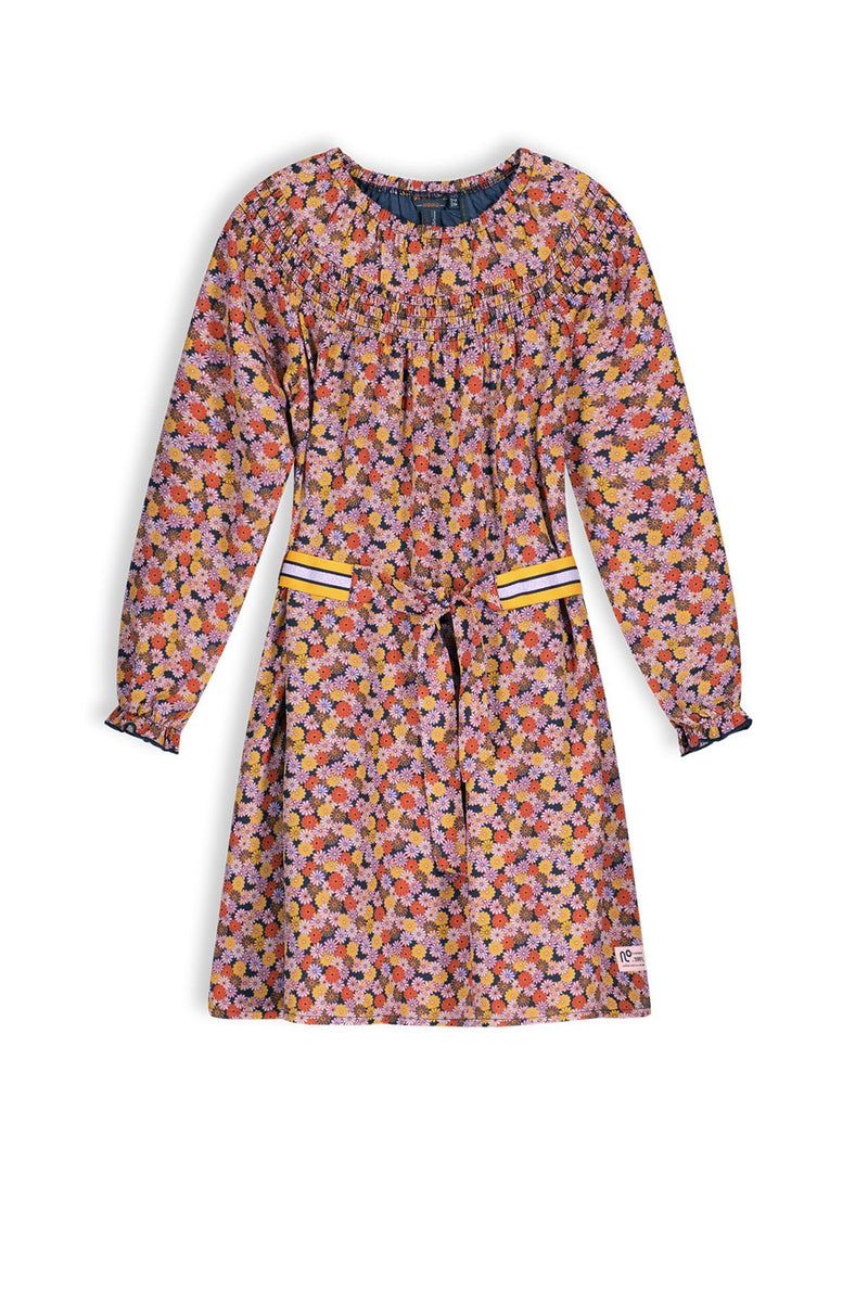 Meisjes Manilla girls wide fitted woven dress with belt pink van NoNo in de kleur Sunset Pink in maat 134-140.