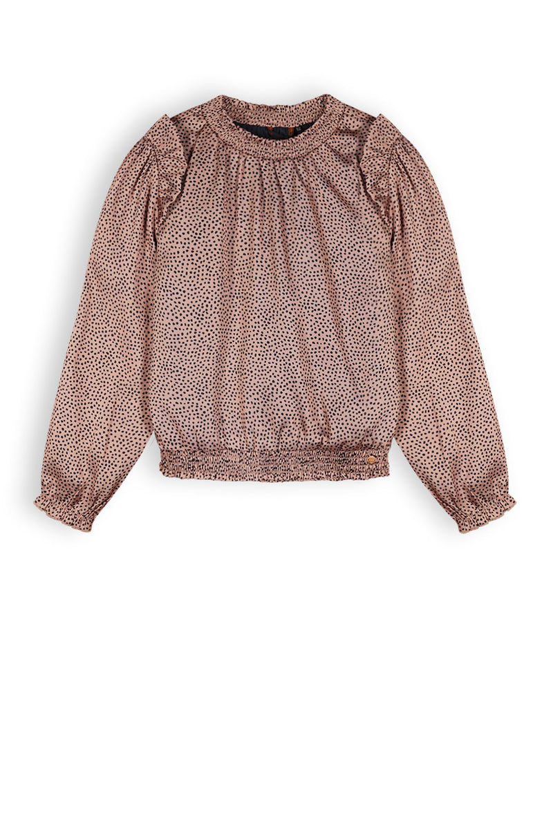 Meisjes Tami Girls Blouse Aop Dots Sand van NoNo in de kleur Sand Blush in maat 134-140.