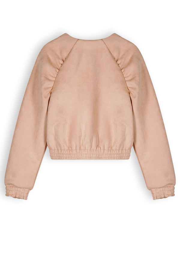 NoNo Doret Girls Zip Up Fake Suede Cropped Cardigan Sand