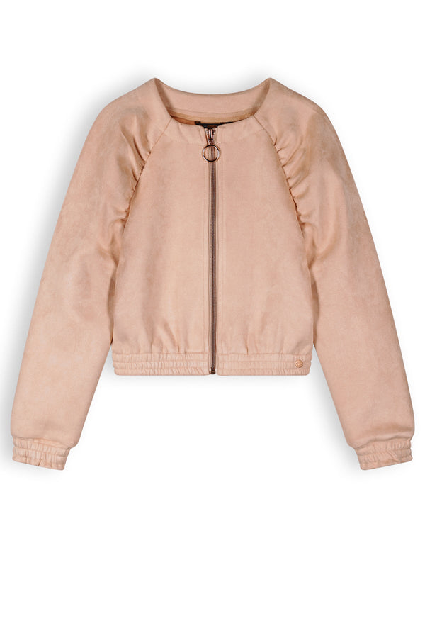 Meisjes Doret Girls Zip Up Fake Suede Cropped Cardigan Sand van NoNo in de kleur Sand Blush in maat 134-140.
