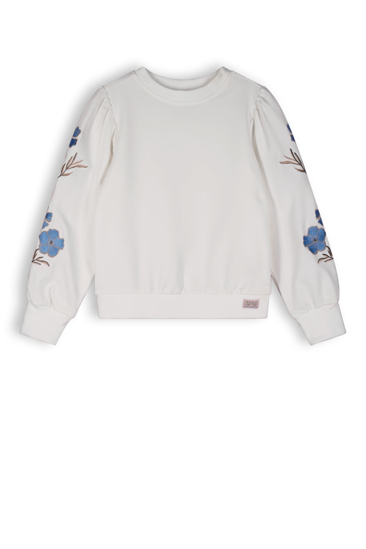 NoNo Kate Girls Sweater Crew Neck With Embroidered Sleeves White