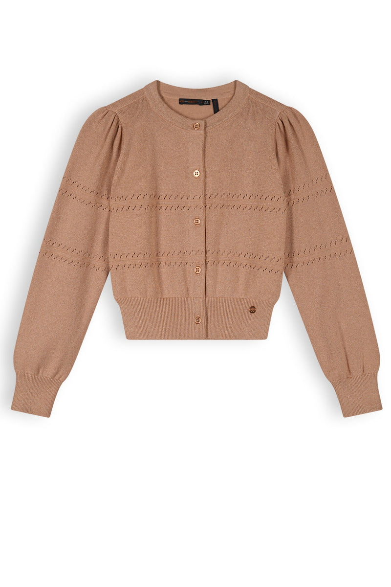 Meisjes Alia Girls Button Up Lurex Knitted Cardigan van NoNo in de kleur Sand Blush in maat 134-140.