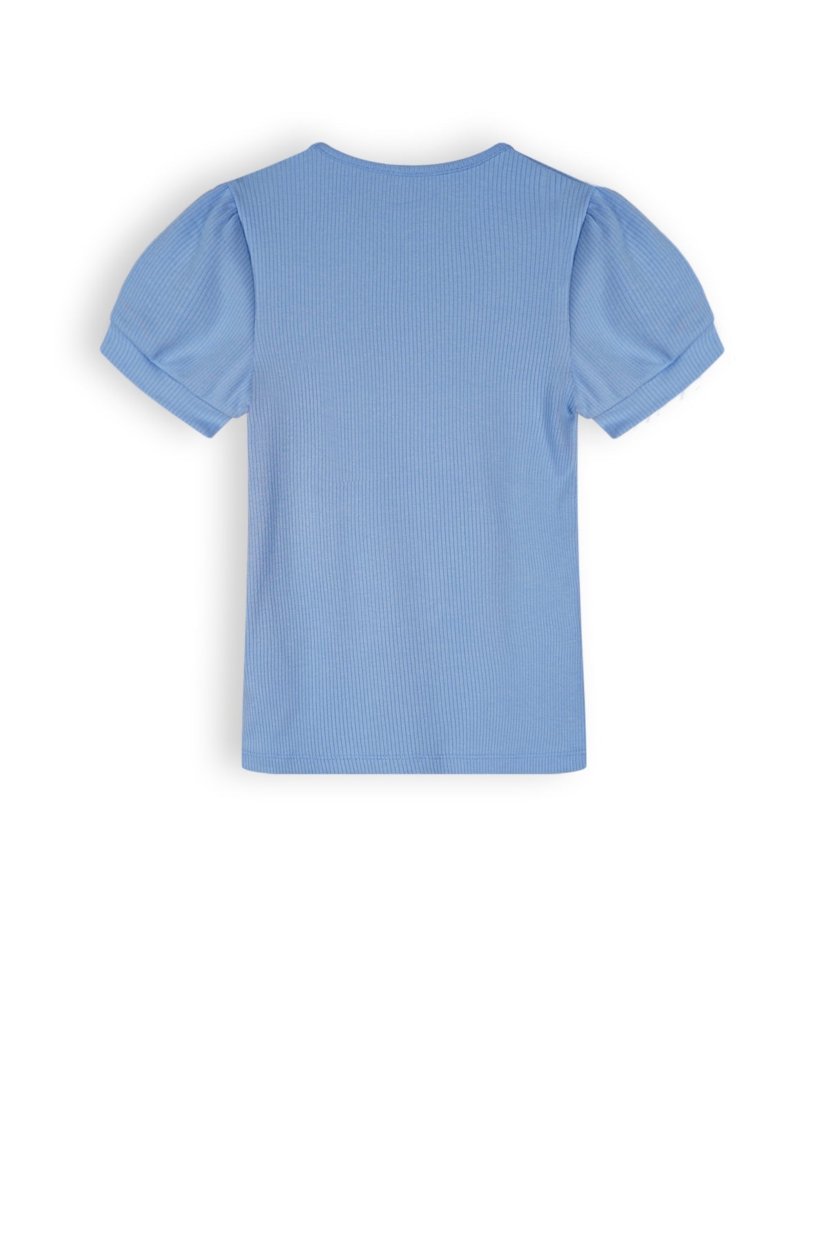 Meisjes Kyoto Girls Rib Tshirt S/Sl With Refined Artwork At Chest van NoNo in de kleur Provence Blue in maat 134-140.