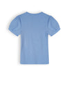 Meisjes Kyoto Girls Rib Tshirt S/Sl With Refined Artwork At Chest van NoNo in de kleur Provence Blue in maat 134-140.