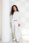 Meisjes Sayla Girls Wide Leg Pants Lurex Pinstripe White + Belt van NoNo in de kleur Snow White in maat 134-140.