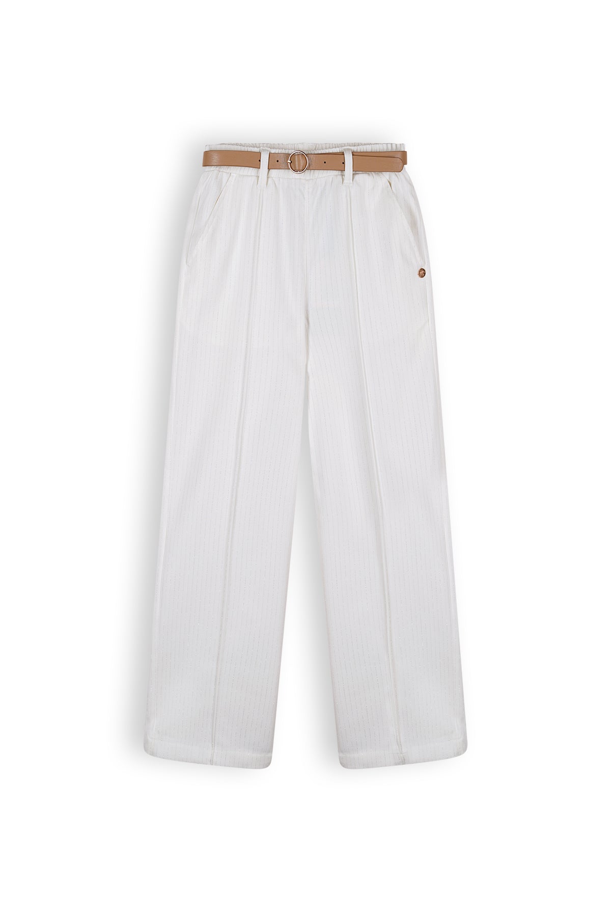 NoNo Sayla Girls Wide Leg Pants Lurex Pinstripe White + Belt