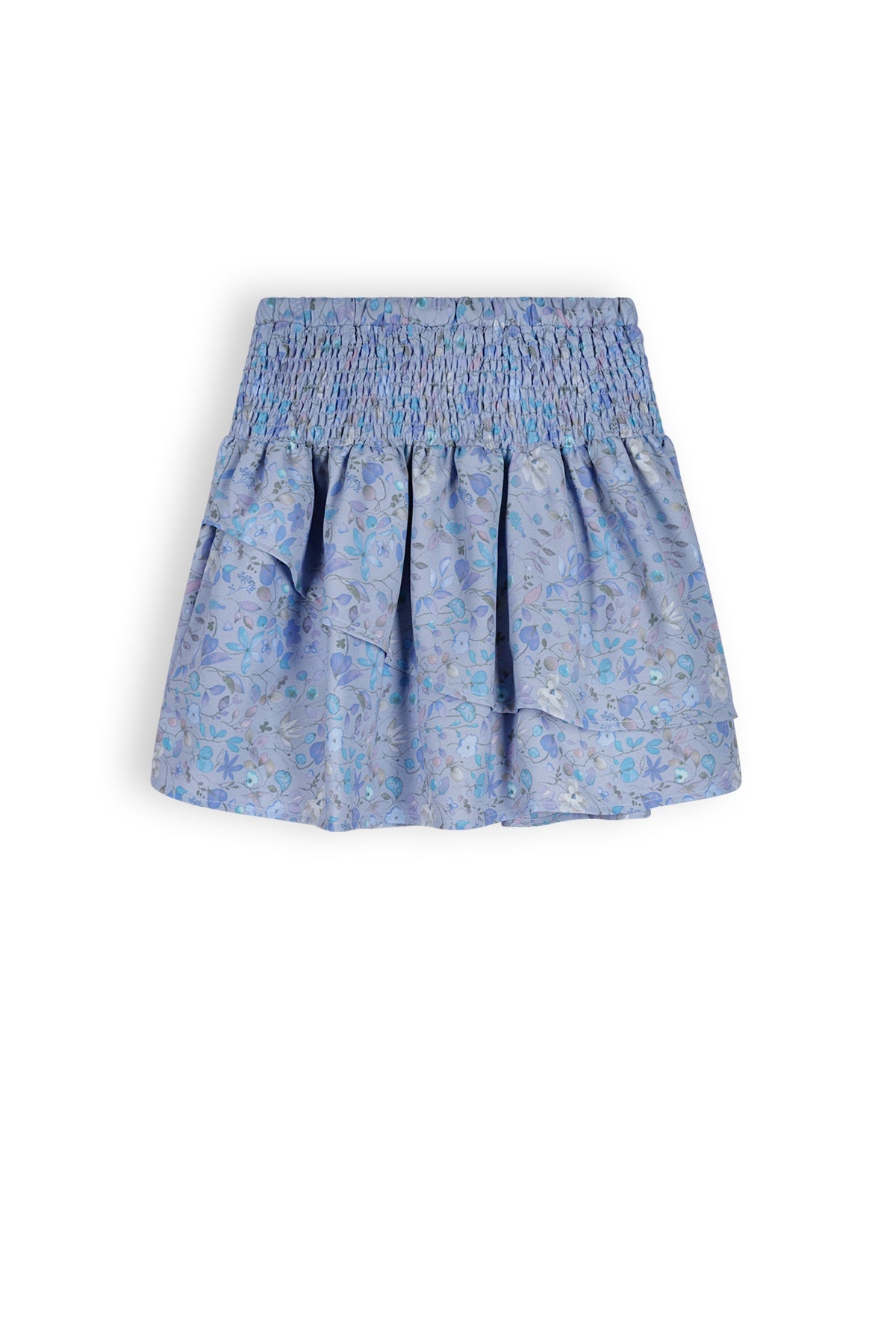Meisjes Noor Girls Skirt With Smocked Waistband +Jersey Pants Lining Light Blue van NoNo in de kleur Provence Blue in maat 134-140.