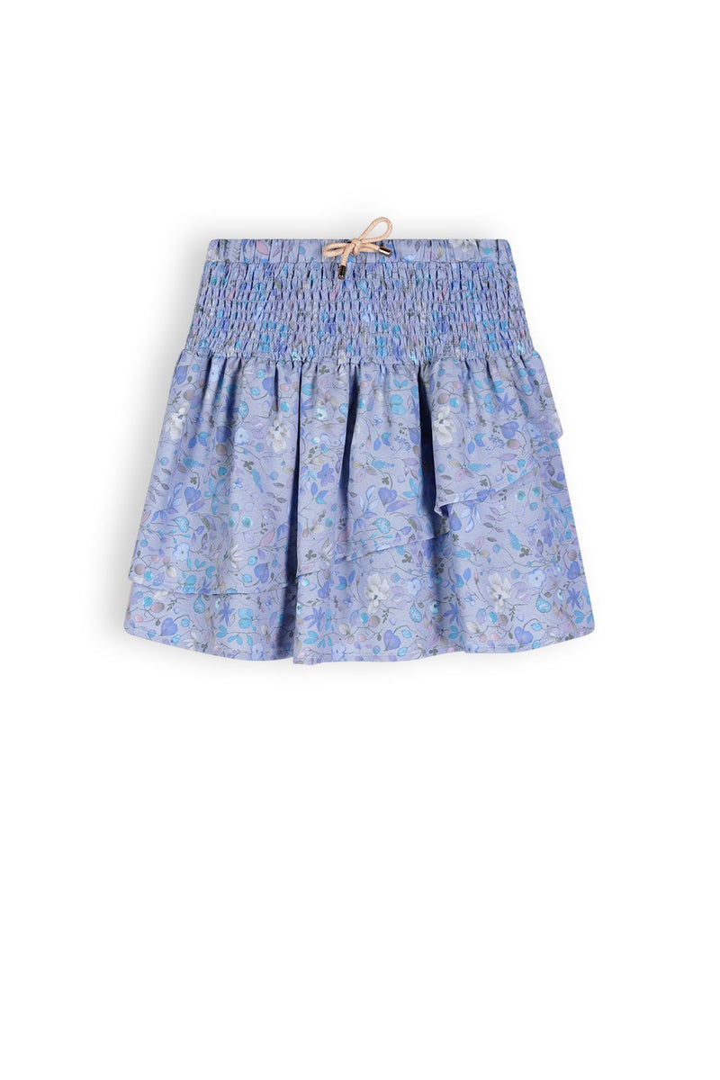 Meisjes Noor Girls Skirt With Smocked Waistband +Jersey Pants Lining Light Blue van NoNo in de kleur Provence Blue in maat 134-140.