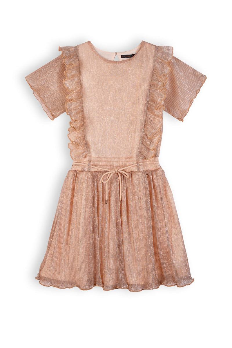 Meisjes Merle Girls Plisse Dress S/Sl Light Gold van NoNo in de kleur Light Gold in maat 134-140.
