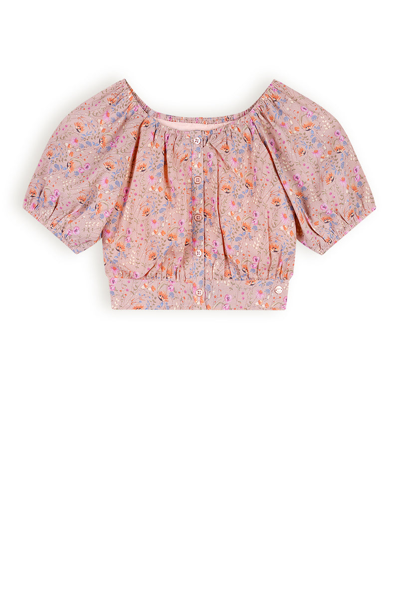 NoNo Tomas Floral Cropped Blouse Puffed Sleeve