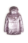 Meisjes Baybee Mid Long Hooded Satin Jacket van NoNo in de kleur Metallic Blush in maat 134-140.