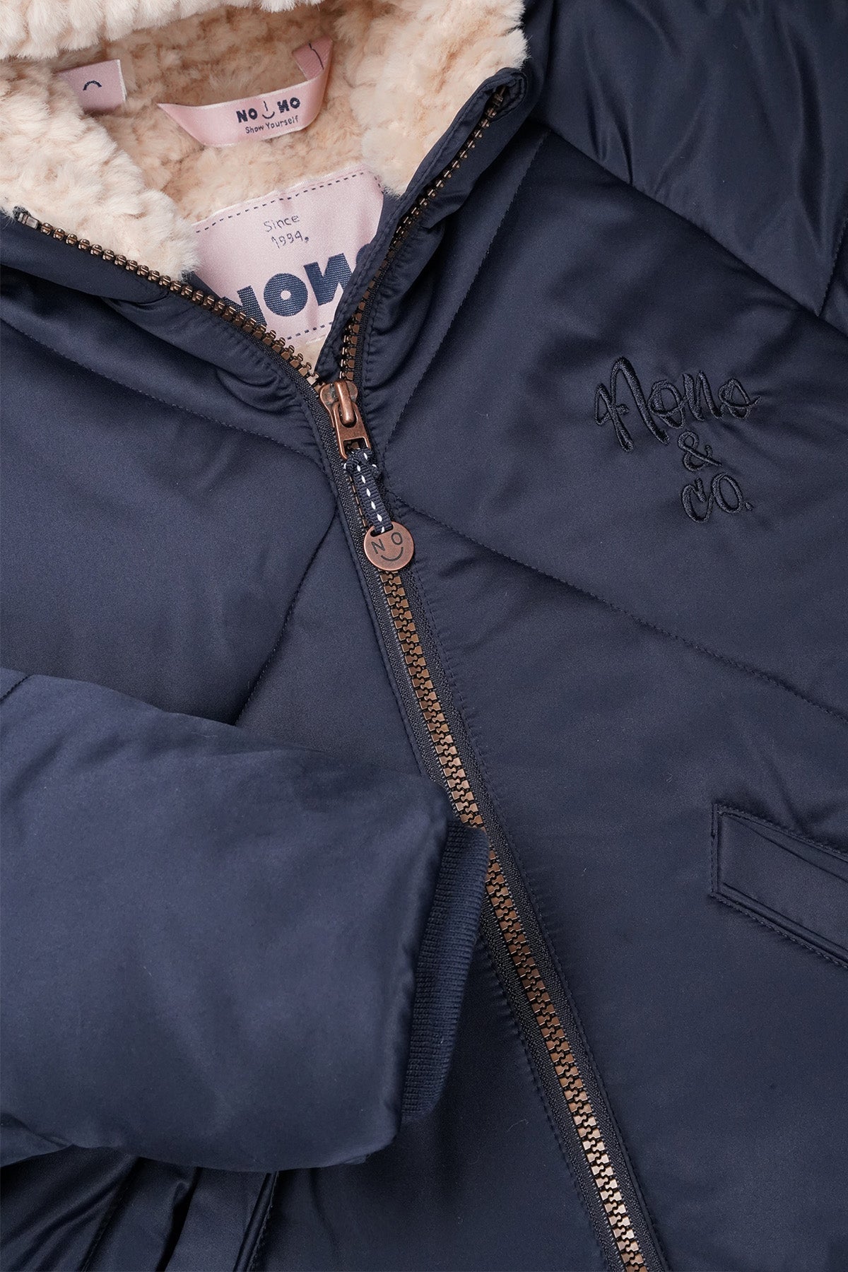 Meisjes Beetle Long Hooded Jacket van NoNo in de kleur Navy Blazer in maat 134-140.