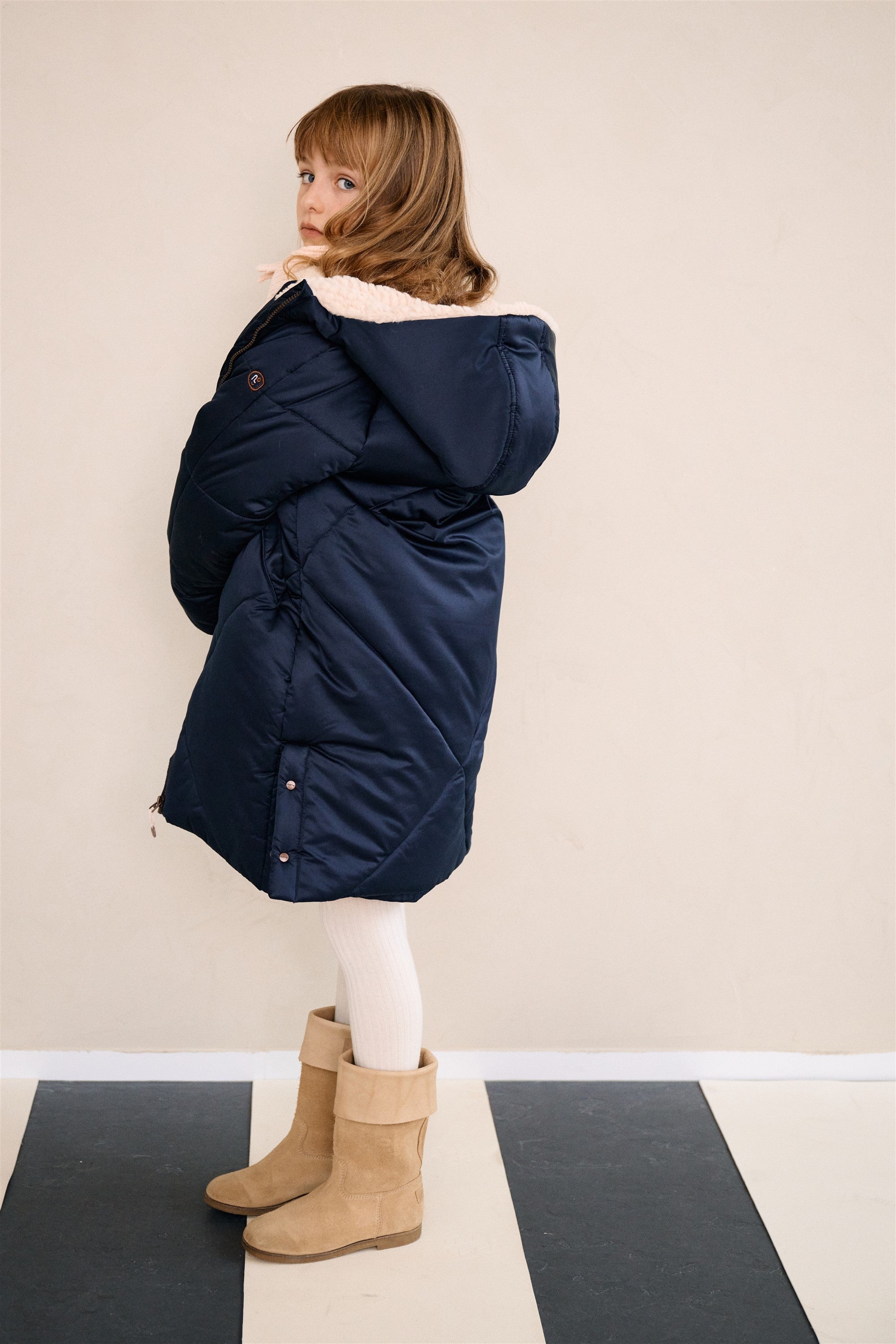 Meisjes Beetle Long Hooded Jacket van NoNo in de kleur Navy Blazer in maat 134-140.