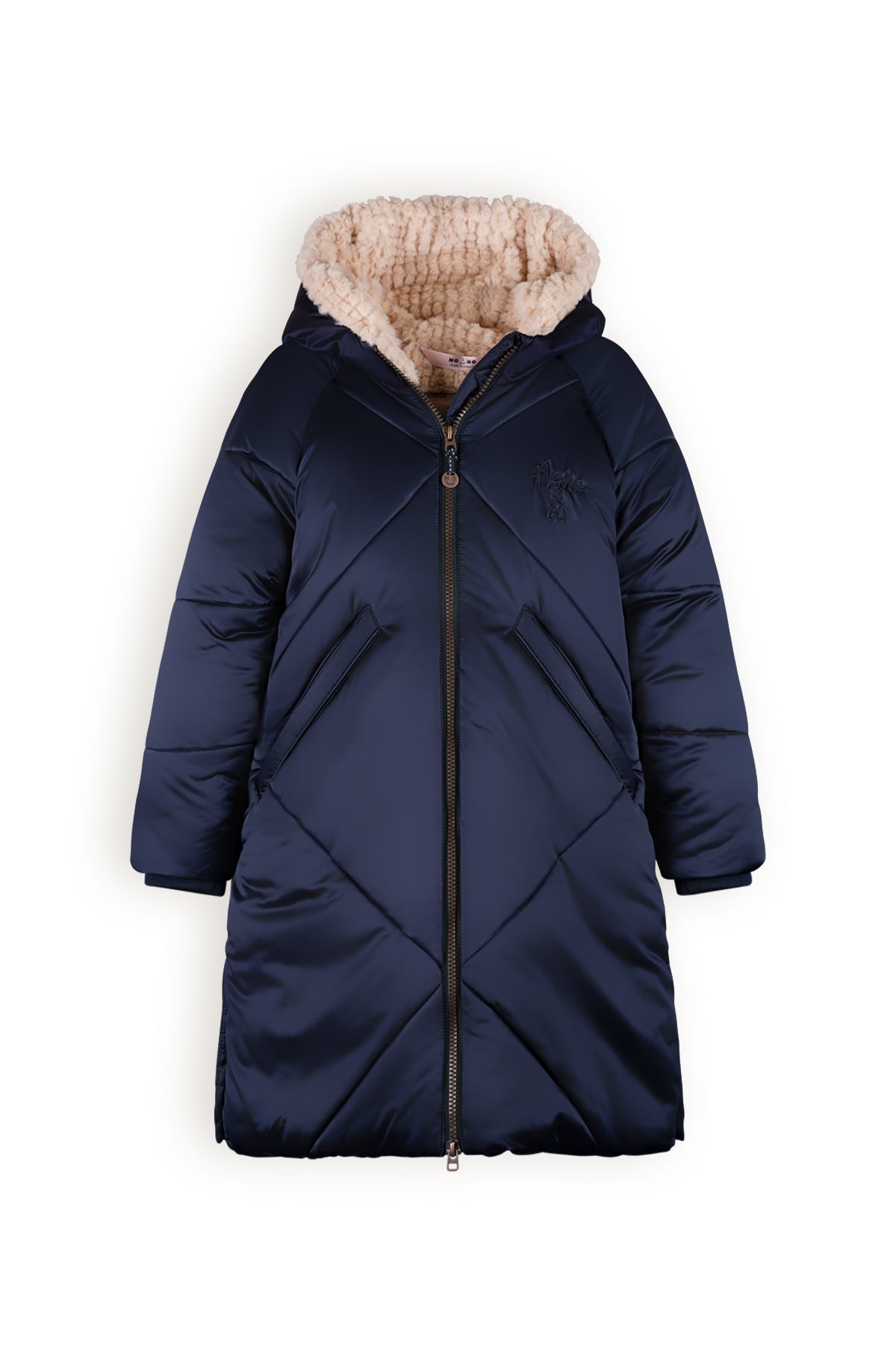 Meisjes Beetle Long Hooded Jacket van NoNo in de kleur Navy Blazer in maat 134-140.