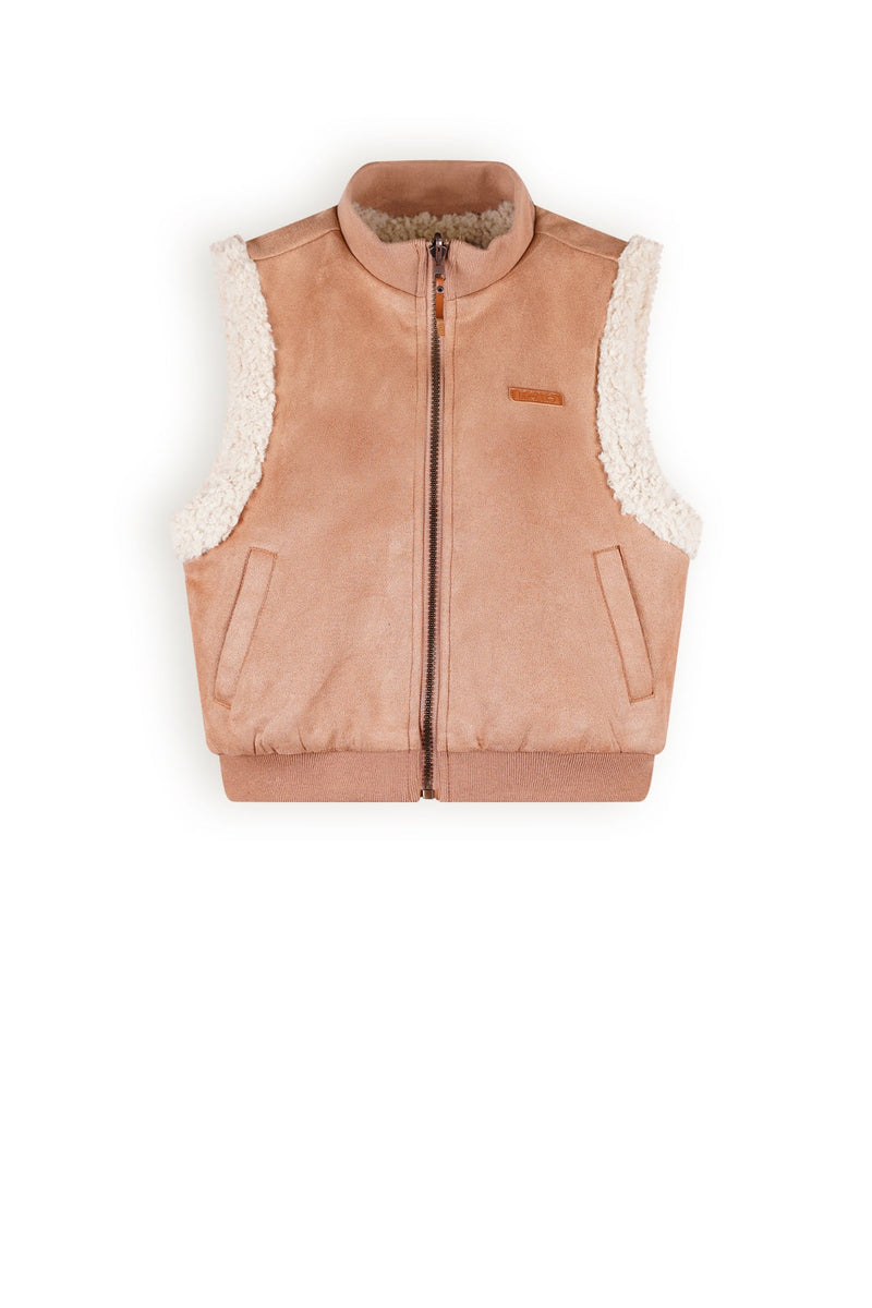 Meisjes Kenna reversible furry spencer with zipper van NoNo in de kleur Taupe in maat 104-116.