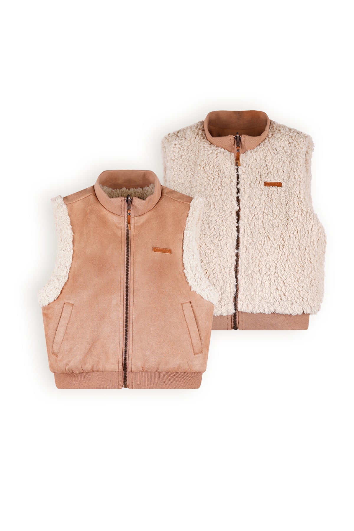 Meisjes Kenna reversible furry spencer with zipper van NoNo in de kleur Taupe in maat 104-116.