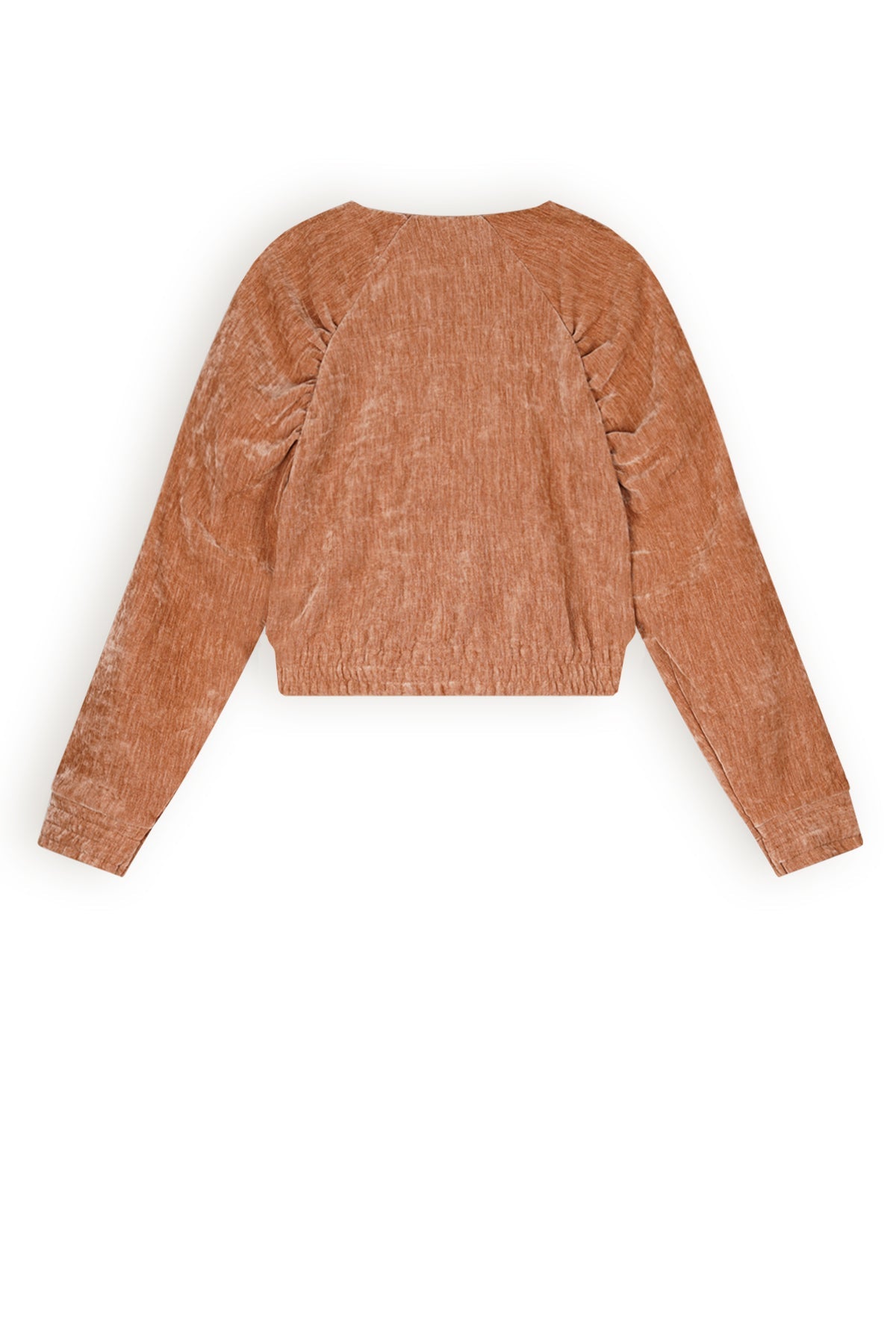 Meisjes Doret cropped velvet stretch cardigan van NoNo in de kleur Taupe in maat 134-140.