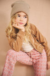 Meisjes Doret cropped velvet stretch cardigan van NoNo in de kleur Taupe in maat 134-140.