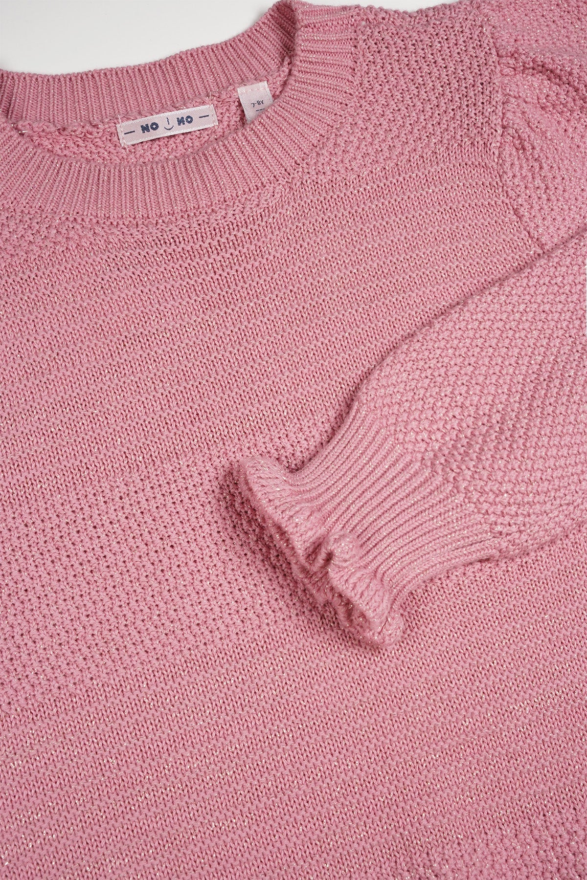 Meisjes Kamelia Knitted sweater puff sleeves van NoNo in de kleur Vintage Rose in maat 134-140.