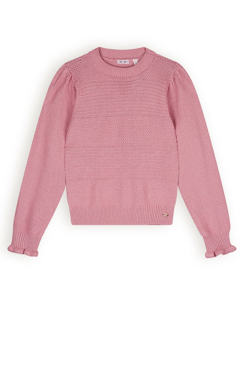 Meisjes Kamelia Knitted sweater puff sleeves van NoNo in de kleur Vintage Rose in maat 134-140.