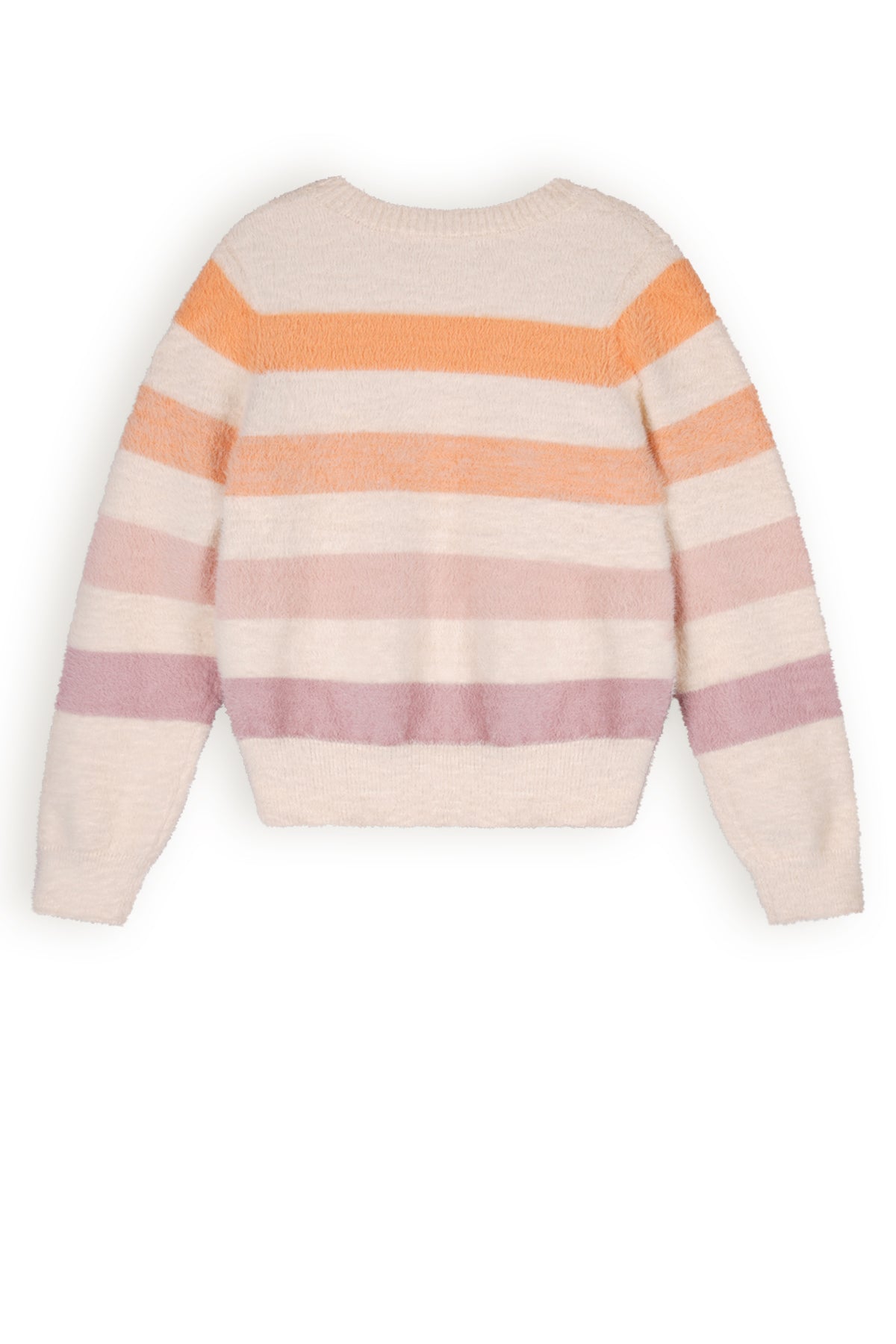 Meisjes Ketan Fluffy yarn Knitted Striped Sweater van NoNo in de kleur Pearled Ivory in maat 134-140.