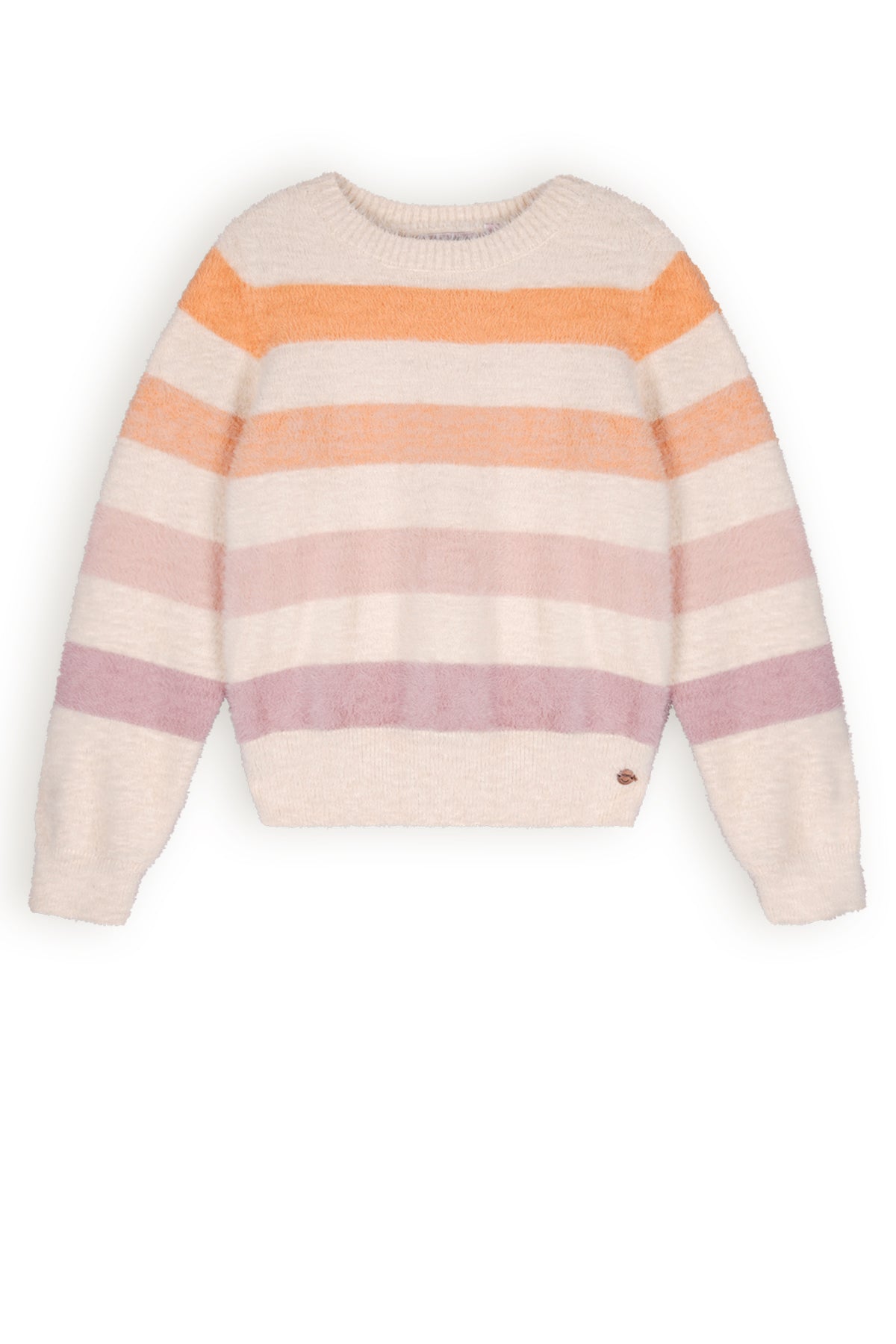 Meisjes Ketan Fluffy yarn Knitted Striped Sweater van NoNo in de kleur Pearled Ivory in maat 134-140.