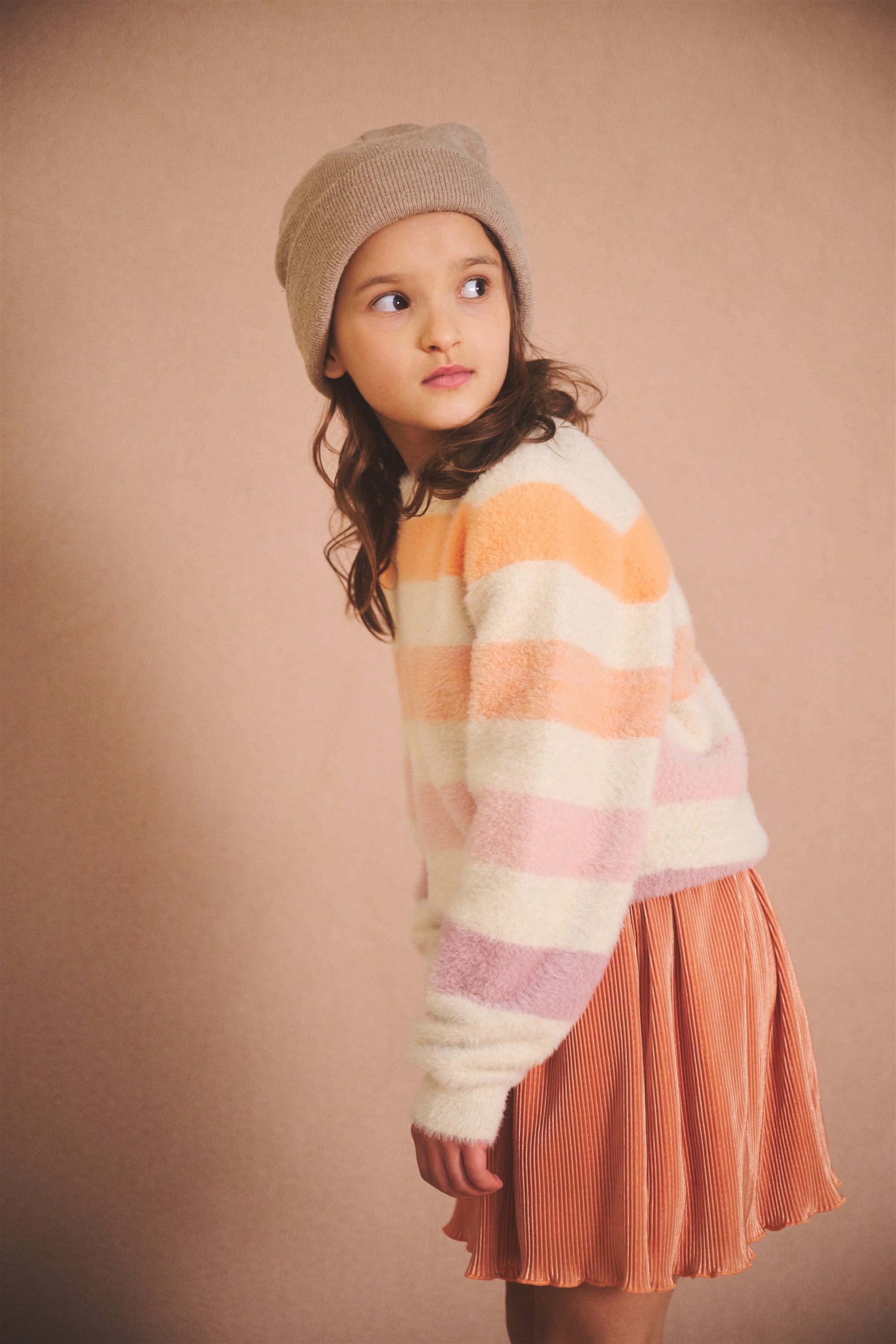 Meisjes Ketan Fluffy yarn Knitted Striped Sweater van NoNo in de kleur Pearled Ivory in maat 134-140.