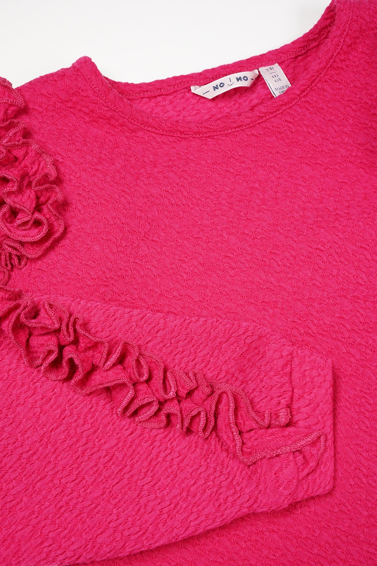 Meisjes Kysa structured jersey tshirt fancy sleeves van NoNo in de kleur Azalea Pink in maat 134-140.