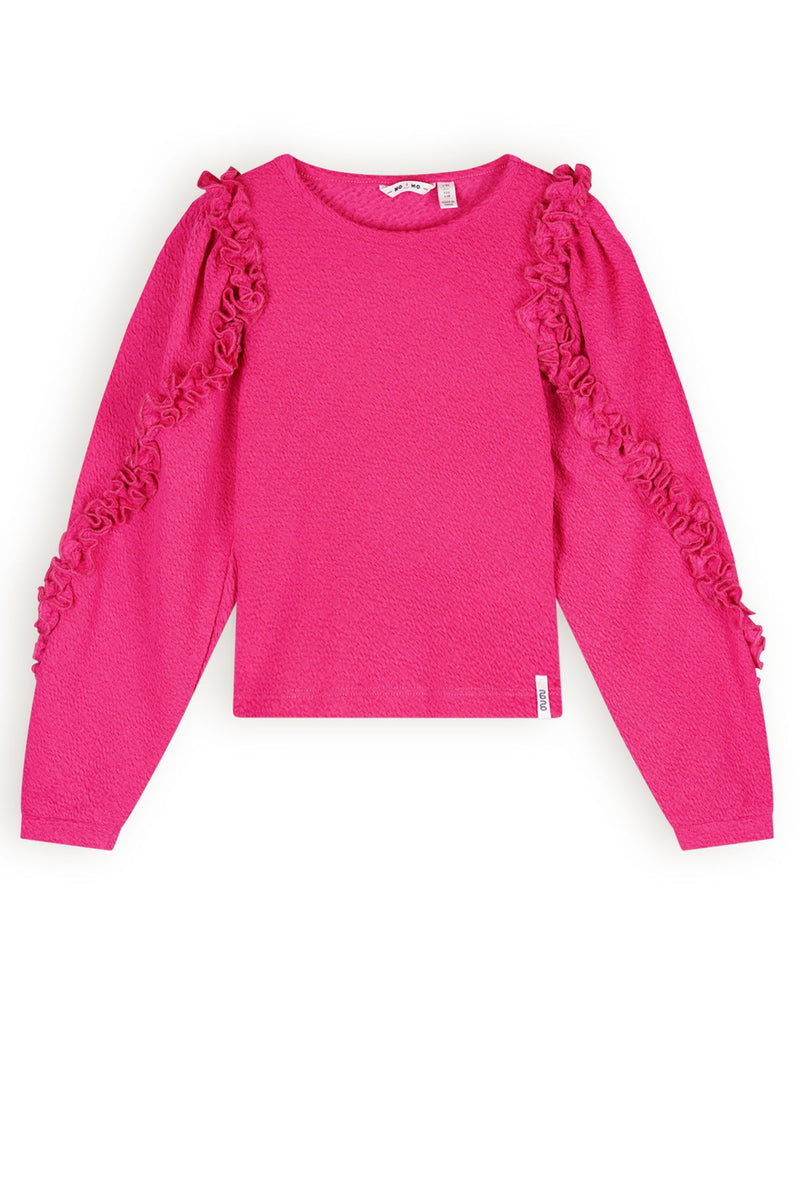 Meisjes Kysa structured jersey tshirt fancy sleeves van NoNo in de kleur Azalea Pink in maat 134-140.