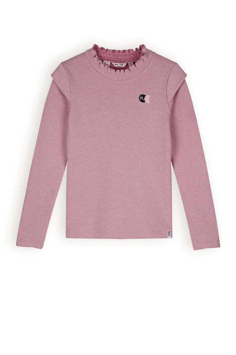Meisjes Kina melange rib jersey tshirt with with fancy shouder van NoNo in de kleur Vintage Rose in maat 134-140.