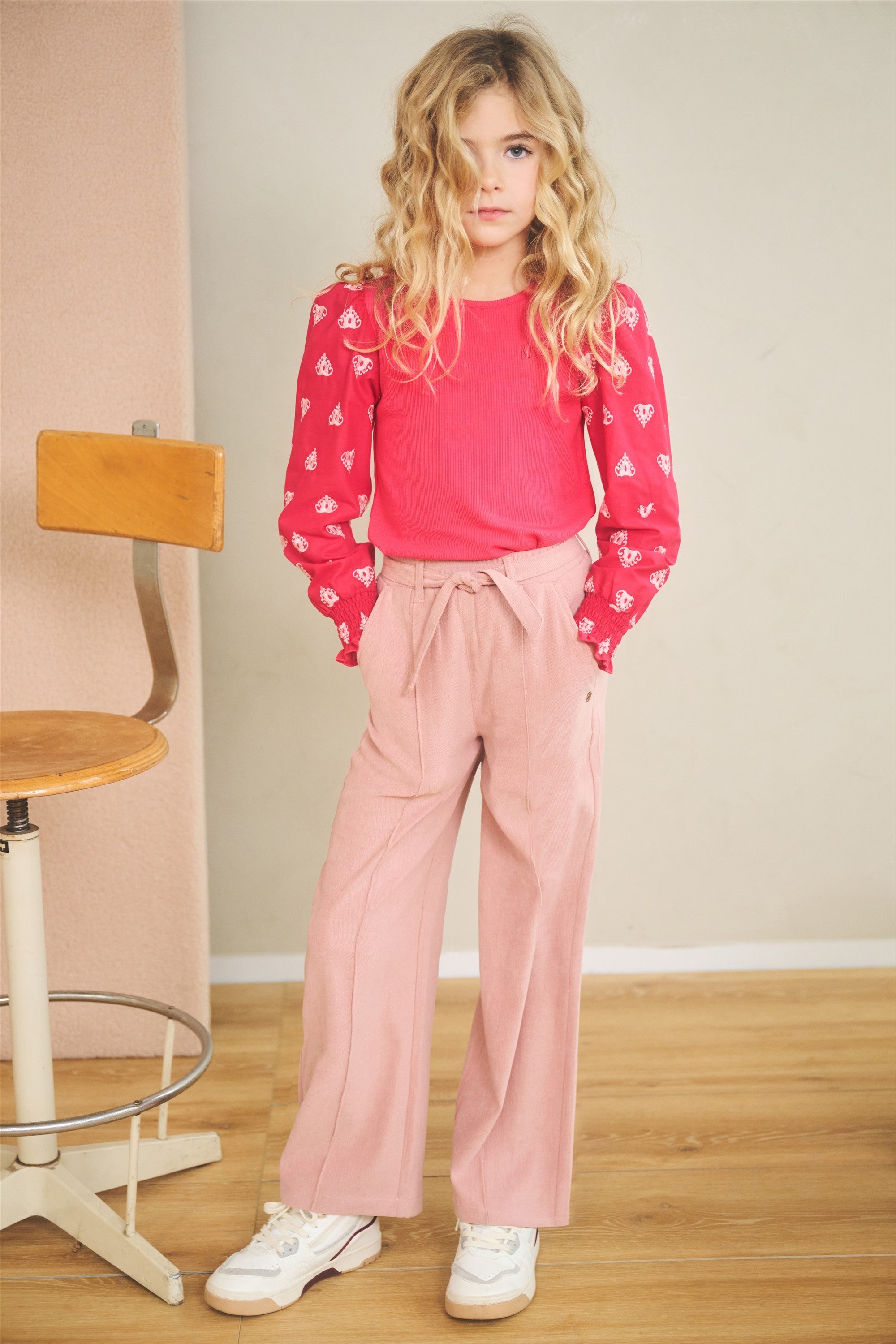 Meisjes Sayla Twill palazzo pants van NoNo in de kleur Vintage Rose in maat 134-140.