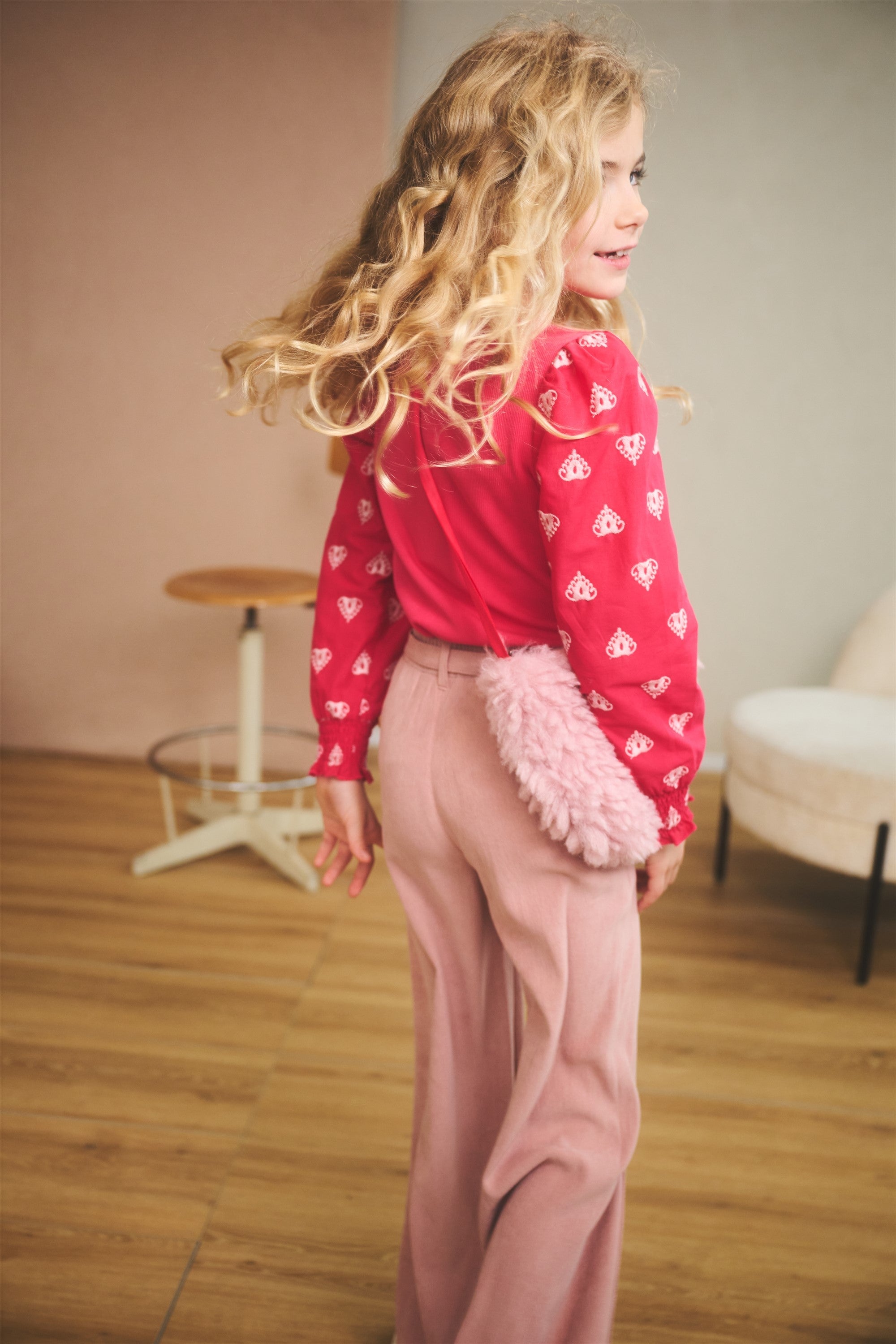 Meisjes Sayla Twill palazzo pants van NoNo in de kleur Vintage Rose in maat 134-140.