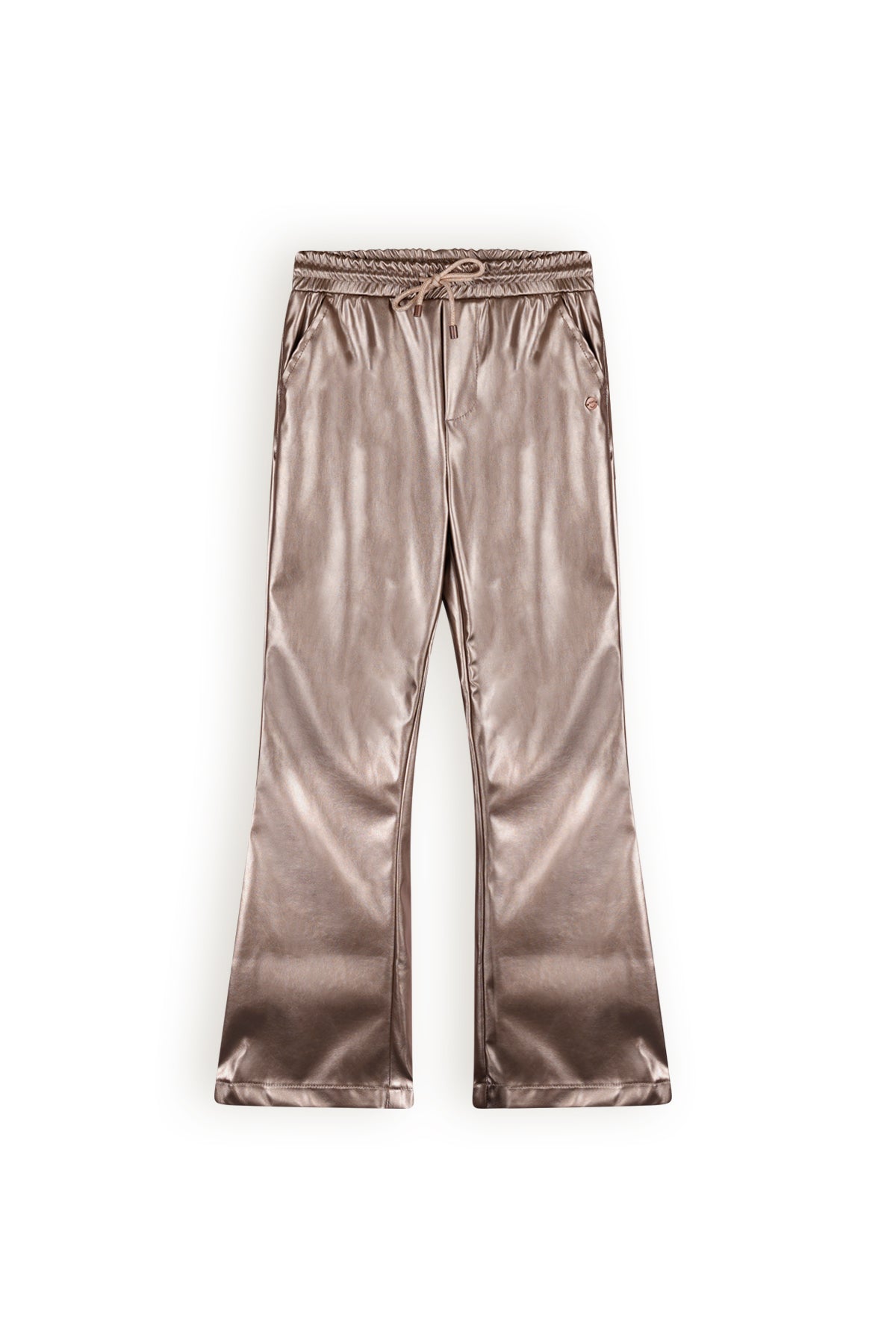 Meisjes Suna coated bronze flared pants van NoNo in de kleur Sand Blush in maat 134-140.