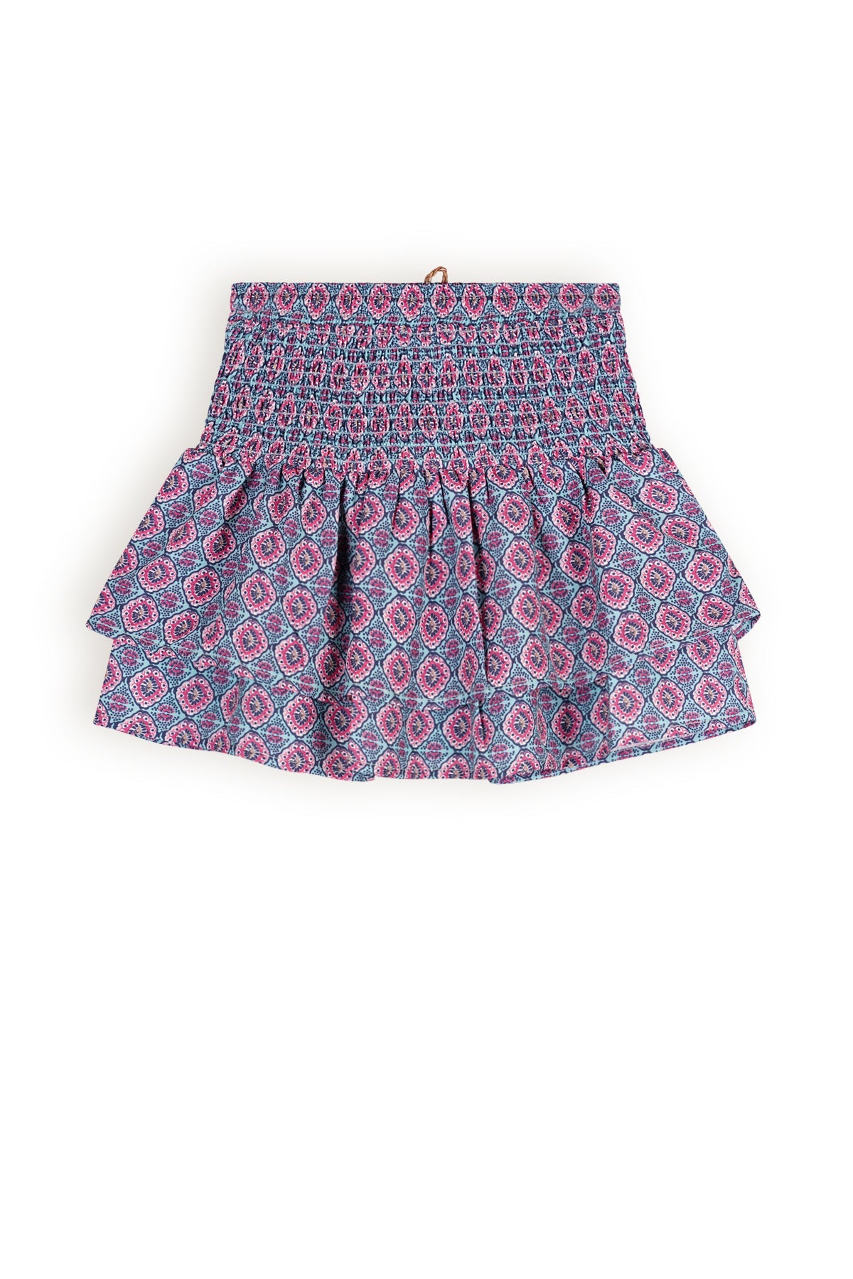 Meisjes Nami smocked layered skirt van NoNo in de kleur Pottery Blue in maat 134-140.