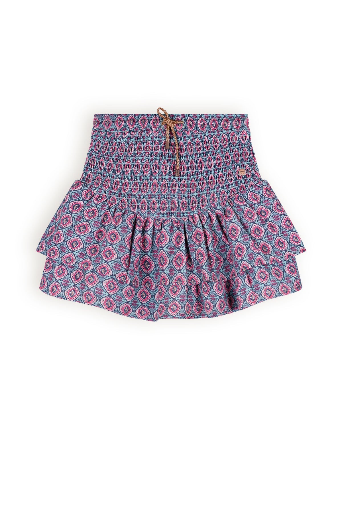 Meisjes Nami smocked layered skirt van NoNo in de kleur Pottery Blue in maat 134-140.