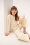 Meisjes Tisja AOP plissee blouse van NoNo in de kleur Light Gold in maat 134-140.