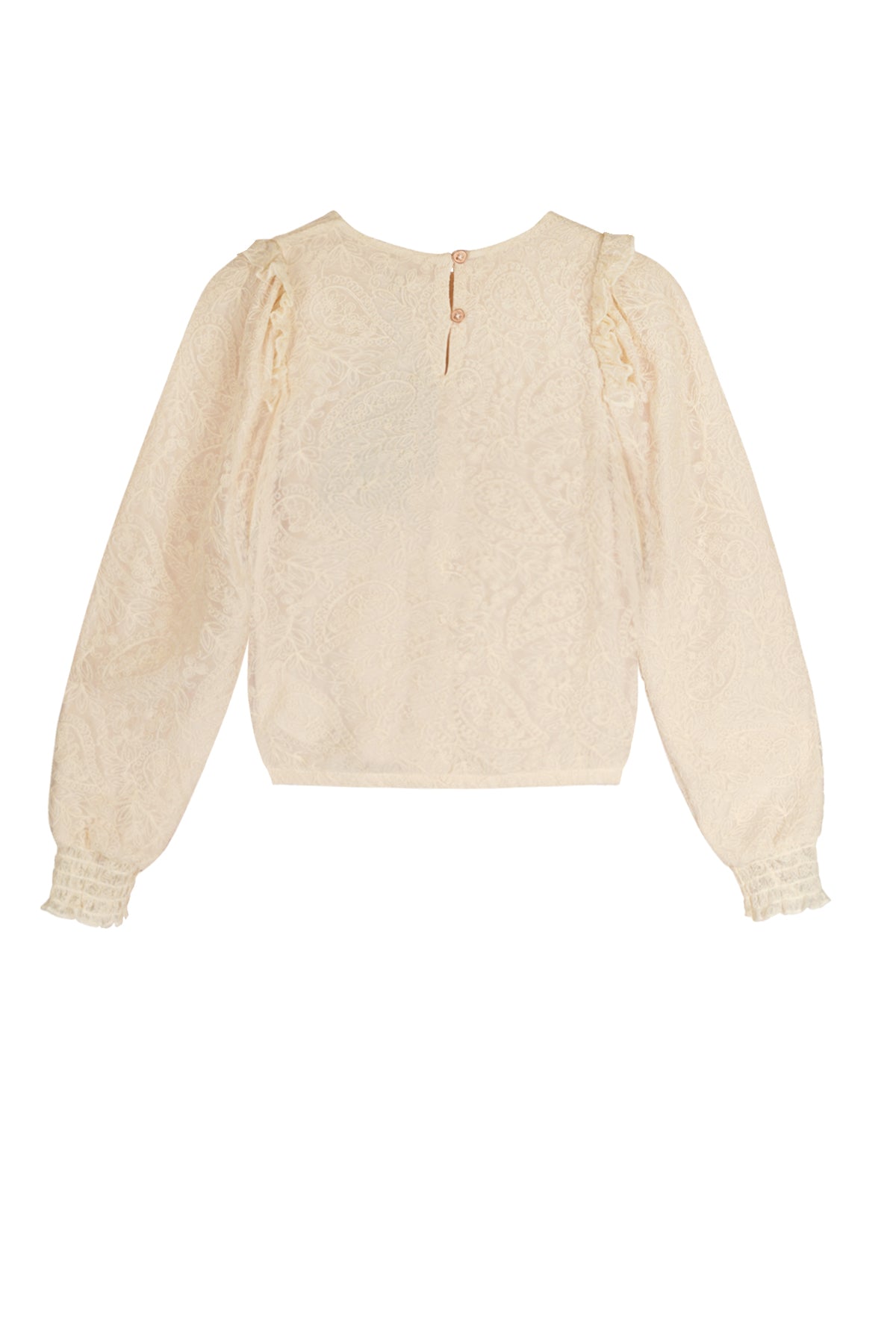 Meisjes Tirzy embroidered mesh blouse van NoNo in de kleur Pearled Ivory in maat 134-140.