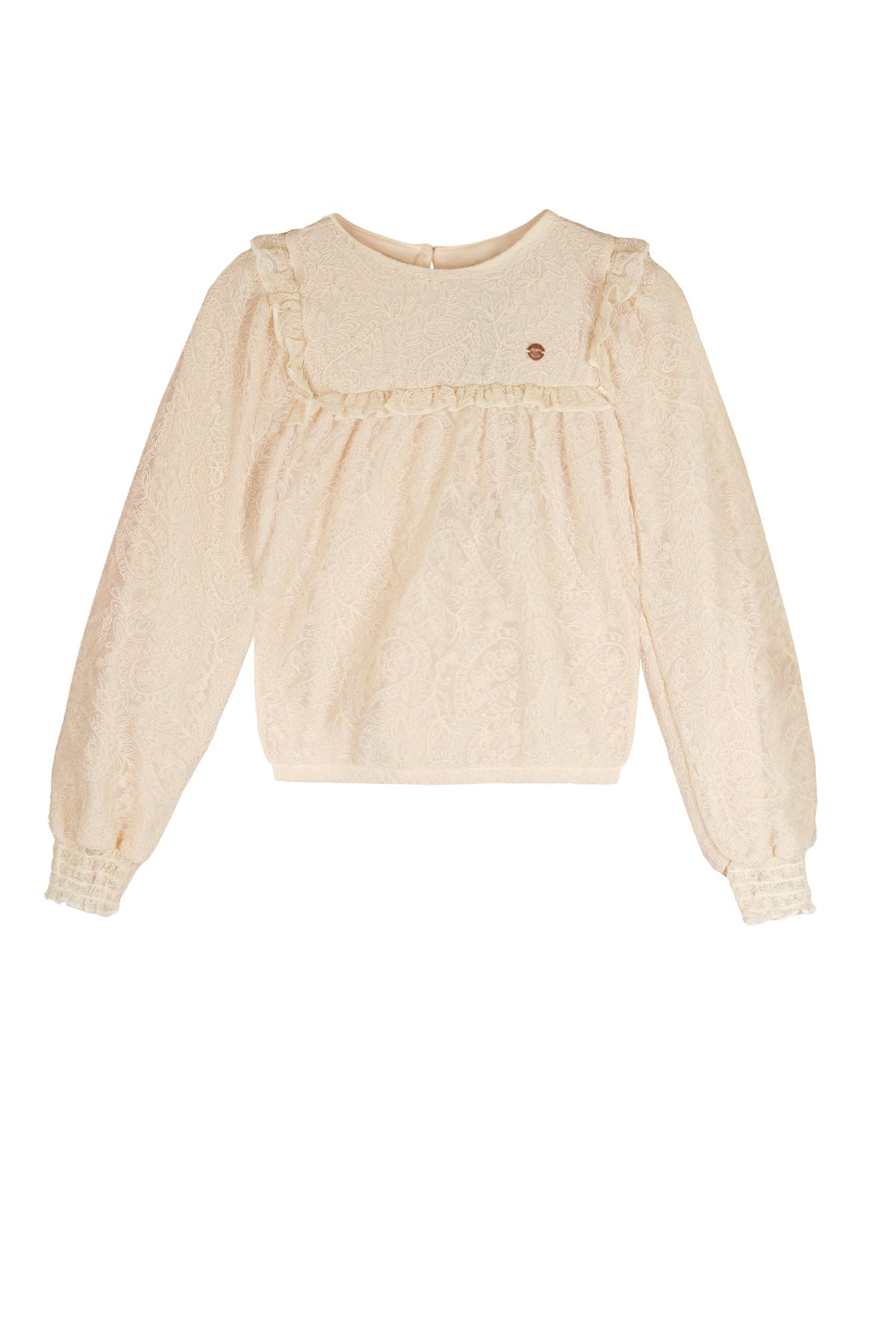 Meisjes Tirzy embroidered mesh blouse van NoNo in de kleur Pearled Ivory in maat 134-140.