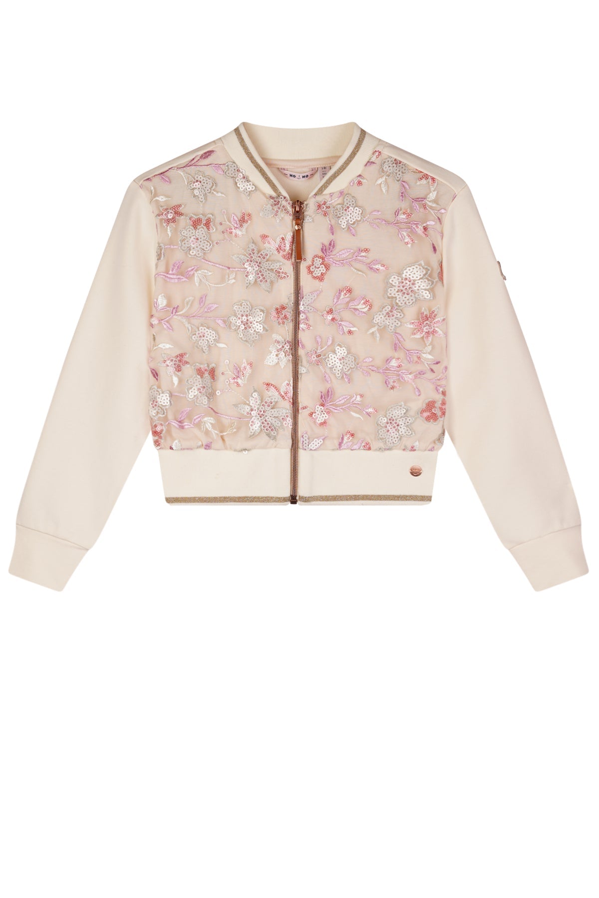 Meisjes Dita zip up cardigan with sequins  van NoNo in de kleur Sparkle Rose in maat 134-140.