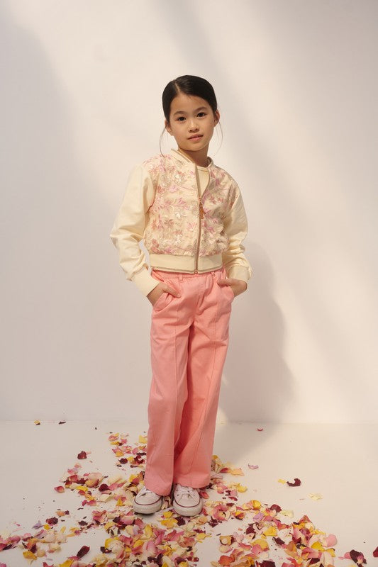 Meisjes Dita zip up cardigan with sequins  van NoNo in de kleur Sparkle Rose in maat 134-140.