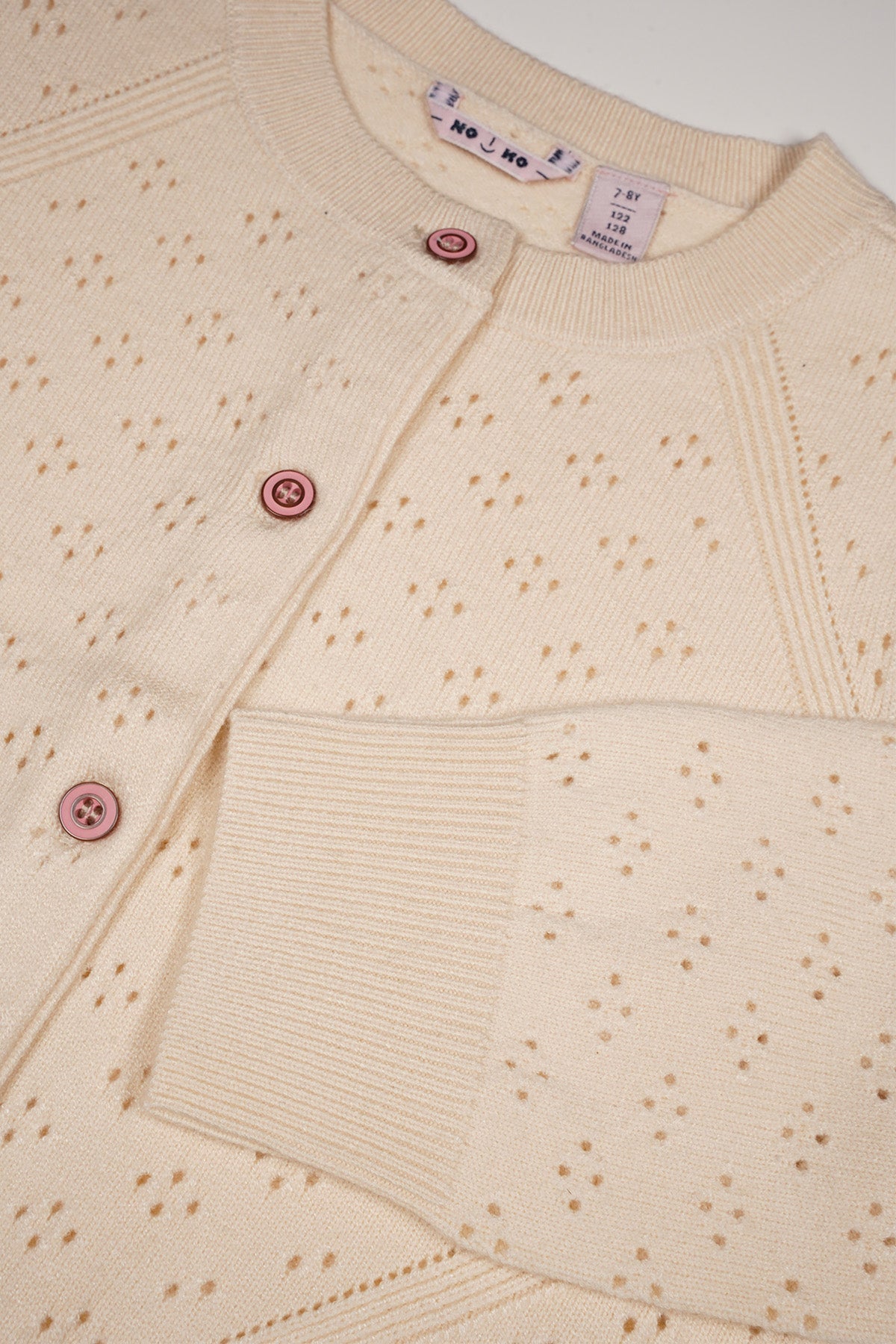 Meisjes Alia ajour knitted cardigan van NoNo in de kleur Pearled Ivory in maat 134-140.