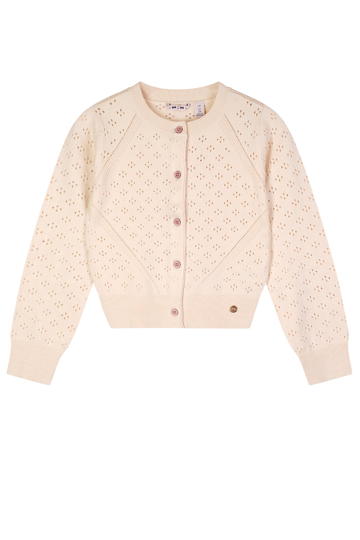 Meisjes Alia ajour knitted cardigan van NoNo in de kleur Pearled Ivory in maat 134-140.