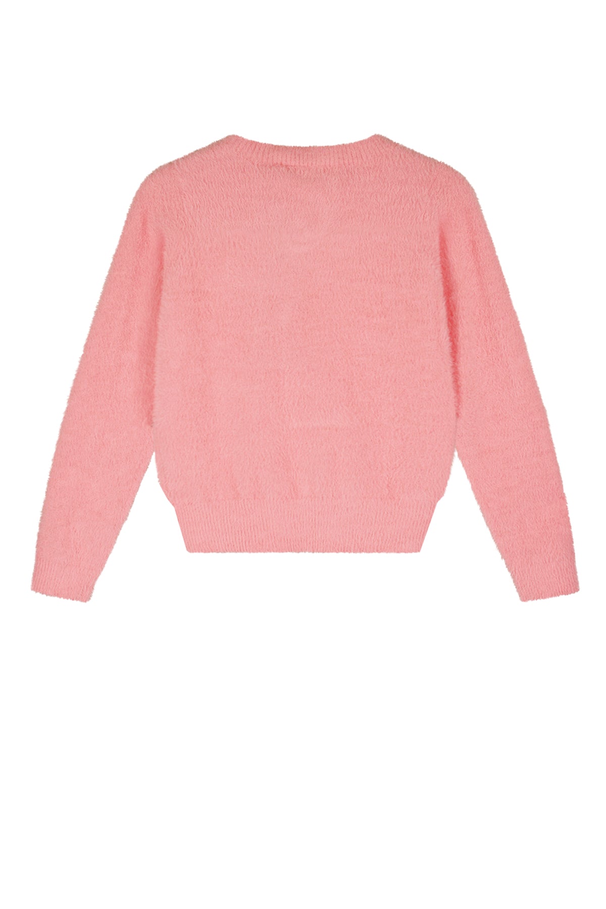 Meisjes Ketan fluffy sweater with ruffle van NoNo in de kleur Sparkle Rose in maat 134-140.