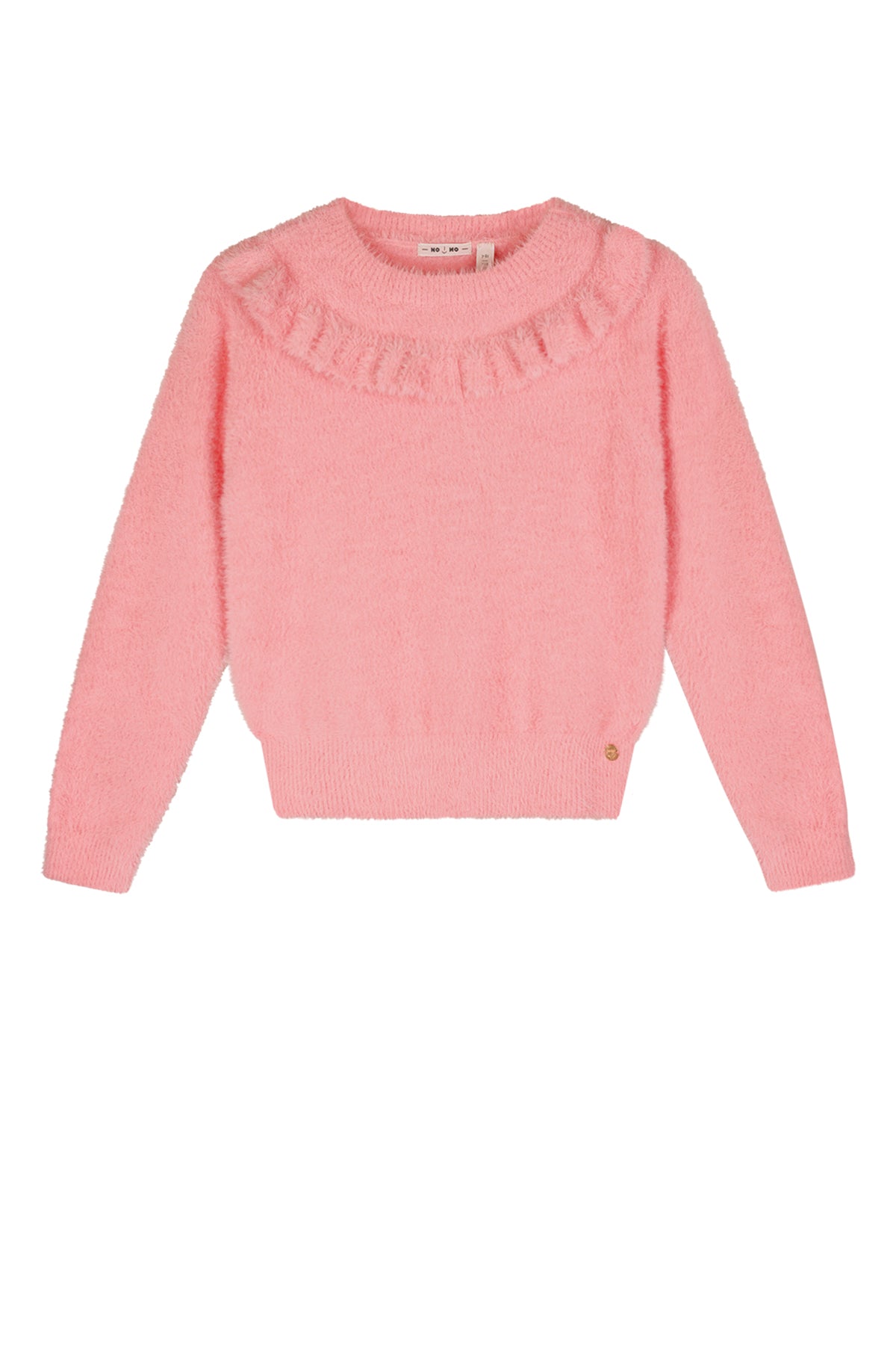 Meisjes Ketan fluffy sweater with ruffle van NoNo in de kleur Sparkle Rose in maat 134-140.